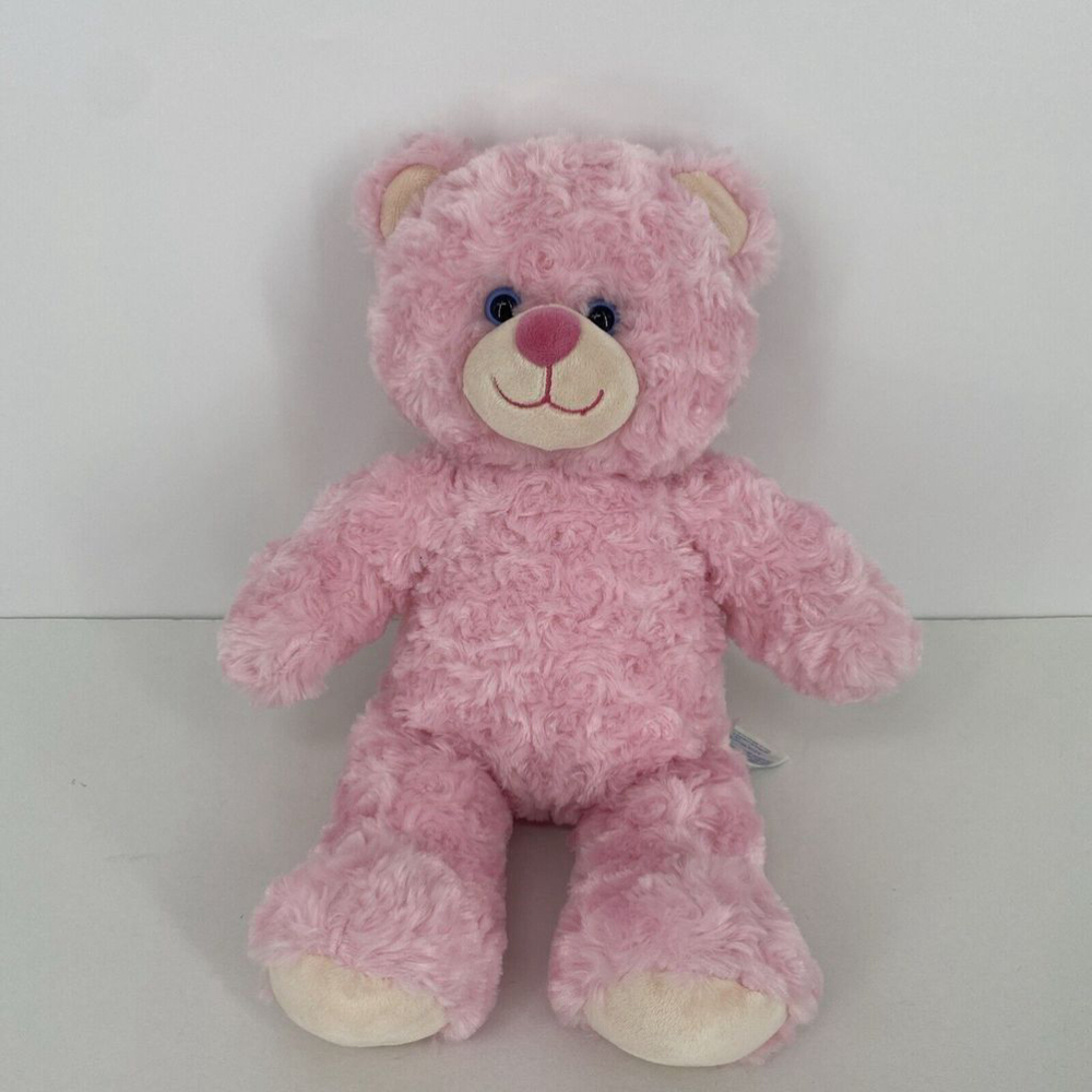 Build A Bear Workshop Plush 17inch Fuzzy Pink Bear BABW Blue Eyes Stuffed Animal